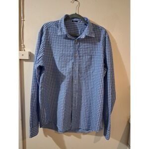 Zegna Sport Mens XXL Blue White Plaid Tapered Fit Long Sleeve Button Down Shirt